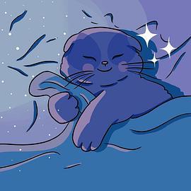 背景是蓝色猫咪头像动漫图片：七年