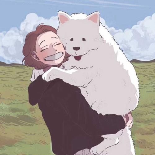 一个女孩抱一条狗情侣头像动漫版：　　女：好呀!