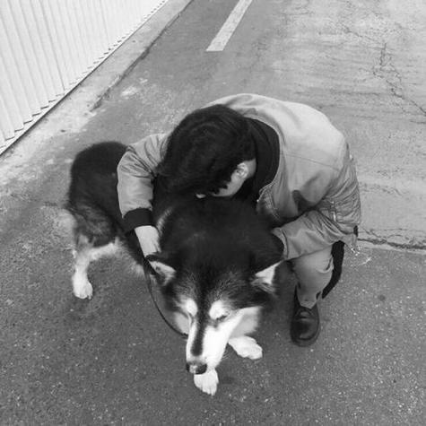 男生抱着小狗的情侣头像图片： 与人为善是教养