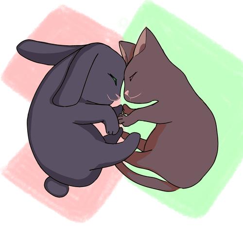 兔子和猫的闺蜜头像 卡通版：姐妹就是即使自己没地方可去了