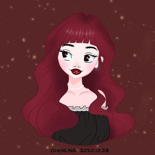 卡通女生头像图片红色头发： 海上月是天上月