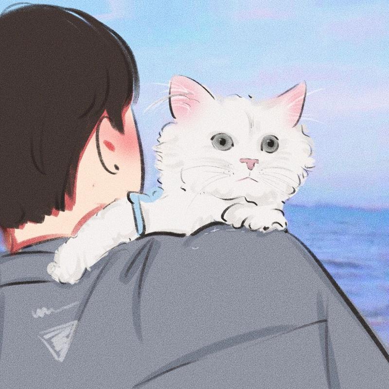 抱着猫的情侣头像卡通白色：5 只要陪在我身边