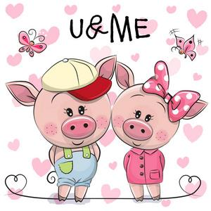 两只可爱猪猪头像 图文素材：爸爸妈妈的心肝宝贝。