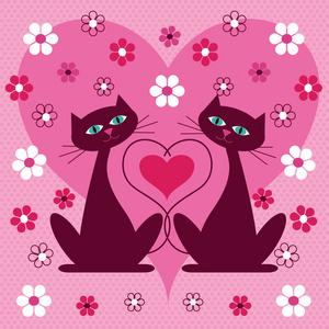 爱心背景小猫情侣头像图片：爱情里没有真正的傻瓜