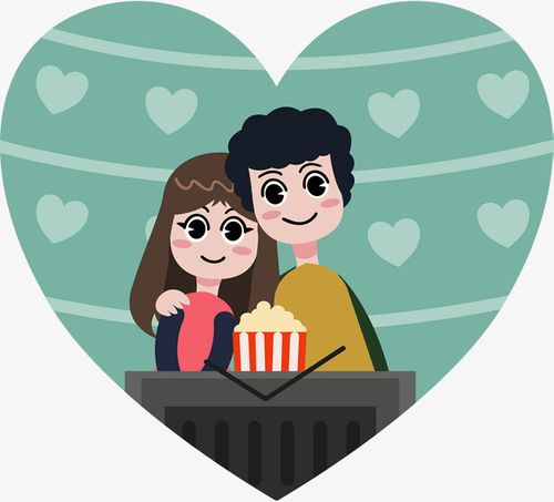 坐在电影院的情侣动漫头像图片：​