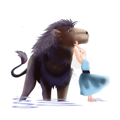 一个女孩子和一只狮子的头像漫画图片：　　女：好呀!