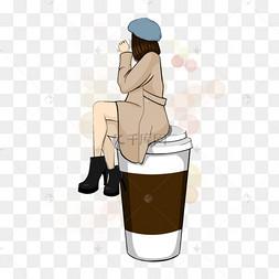 头像背影 动漫喝咖啡的女生：咖啡香飘到我的心里