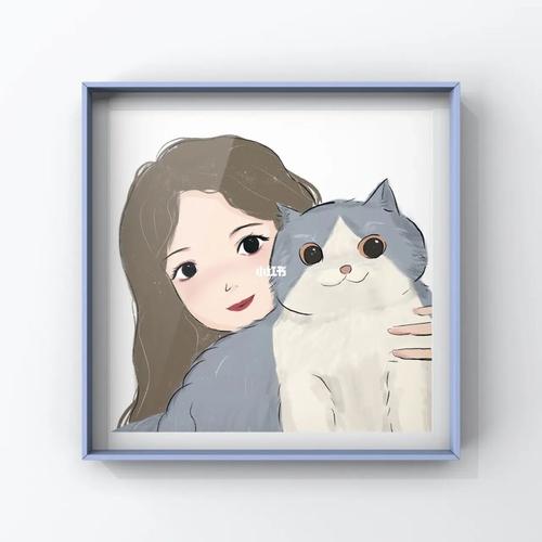 手绘女生头像抱蓝白猫的图片可爱：其实唐僧也挺色的