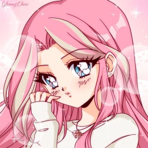 粉色系日系动漫头像图集： 我喜欢你的名字