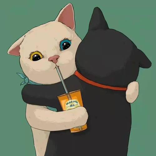 情侣头像猫咪的卡通图片：没有什么特别喜欢的东西但就是特别喜欢你。