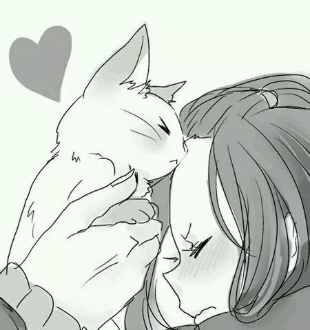 狐狸抱猫情侣头像：我愿意每天都能亲亲你。