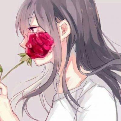 红唇叼玫瑰女头像图片大全：我喜欢你
