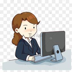 电脑前工作的头像女：我们始终都在练习微笑