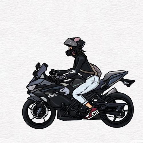 摩托车带人手绘图片头像：离大奔有更近了一步。