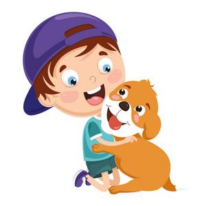 卡通孩子与狗狗头像：一个我