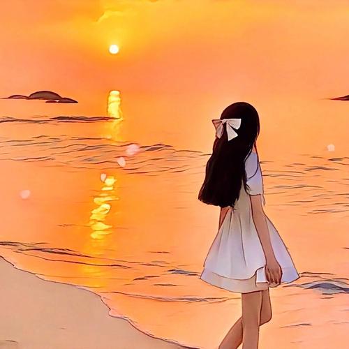 女生头像沙滩海边背影夕阳真人：不要以为花他的钱是应该的
