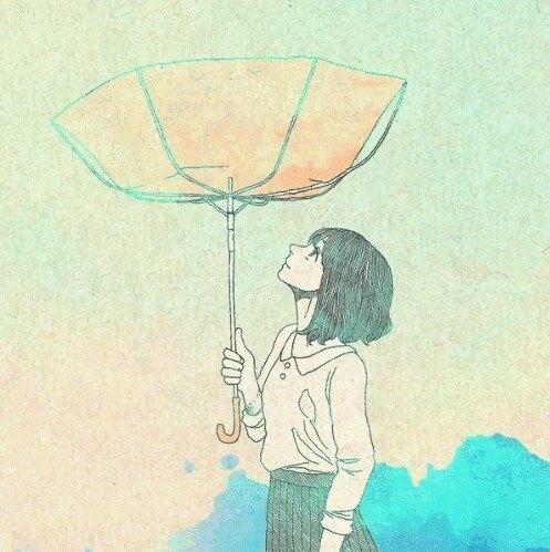 打雨伞的同款情侣头像：不是除了你