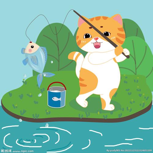 卡通猫咪钓鱼头像：别的不想解释