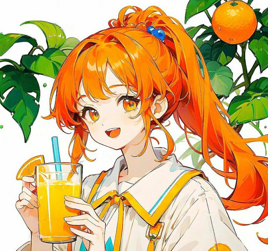 橙色系卡通可爱女生头像： 选一个迷你榨汁机放水蜜桃放原味酸奶放星星放月亮放雪花榨成汁送给你