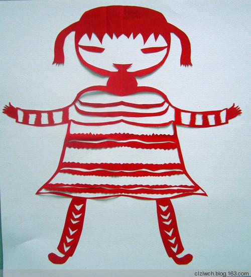 儿童剪纸画女孩头像： 我单身我快乐