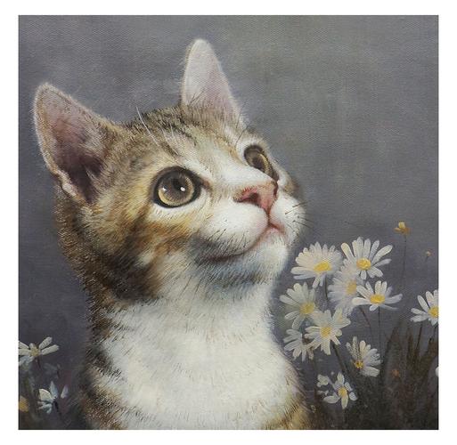 油画猫情侣头像：落花有意随流水