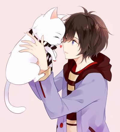 动漫抱猫咪的男生头像：我喜欢