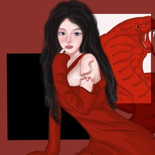 手绘蛇蝎美人头像： 明明心里是很疼爱妈妈,但嘴里总是不停的和她吵着架。
