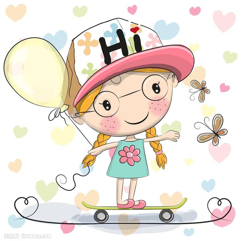玩滑板的小朋友卡通头像女：六一儿童节