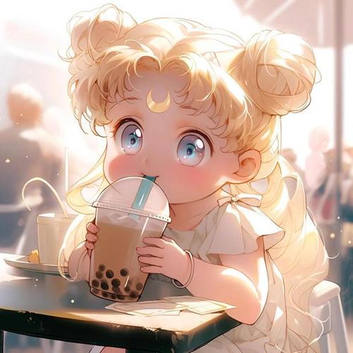 超可爱动漫喝奶茶头像 图文：要善良 要勇敢 要像小星星一样 努力发光
