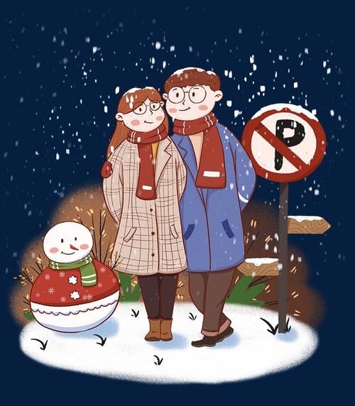 在雪中牵手情侣头像：在两个人的世界里