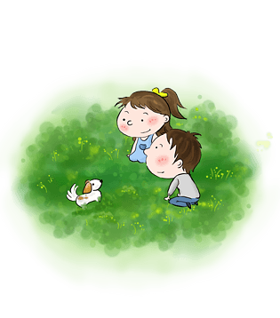 情侣头像动漫绿色草坪：幸福是就是找一个温暖的人过一辈子。