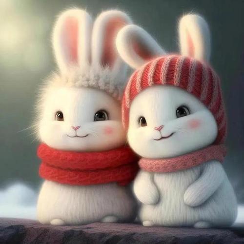 毛茸茸兔子情侣头像图片：两个人能在一起真的不容易