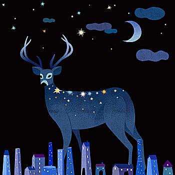 夜空麋鹿头像图片：圣诞夜不需要拿钱去买礼物
