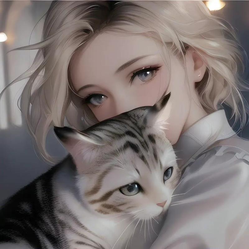 猫猫取暖头像女：宠物就是你干活她陪着你