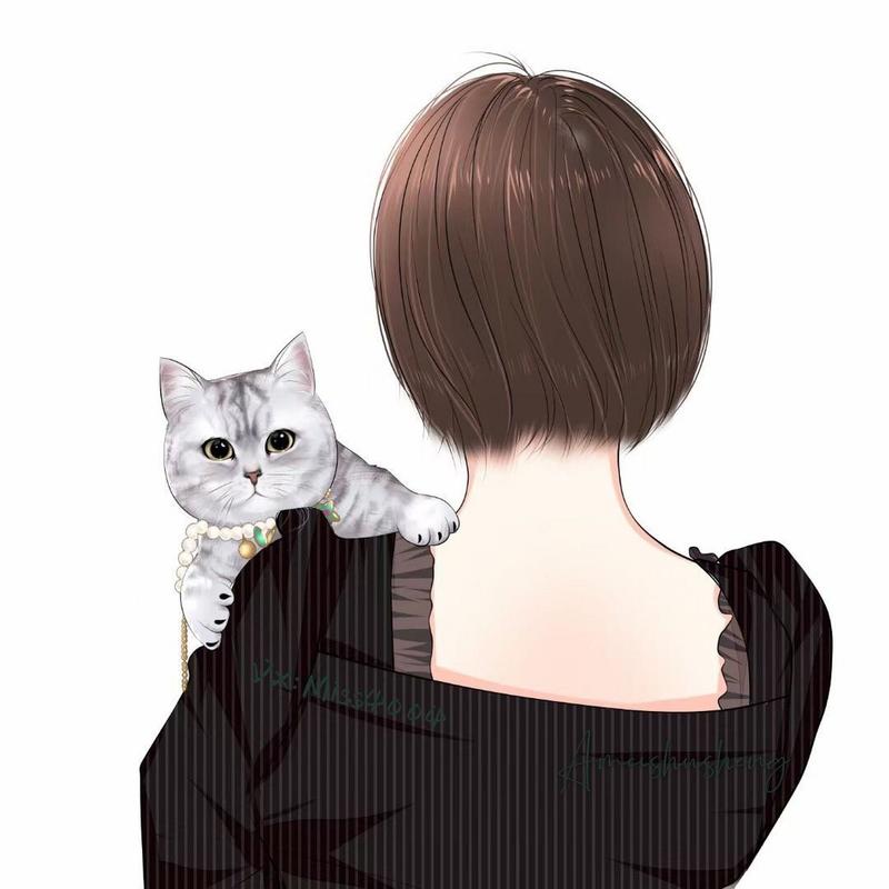 抱着猫的女头像背影动漫：4 你继续当你的演员