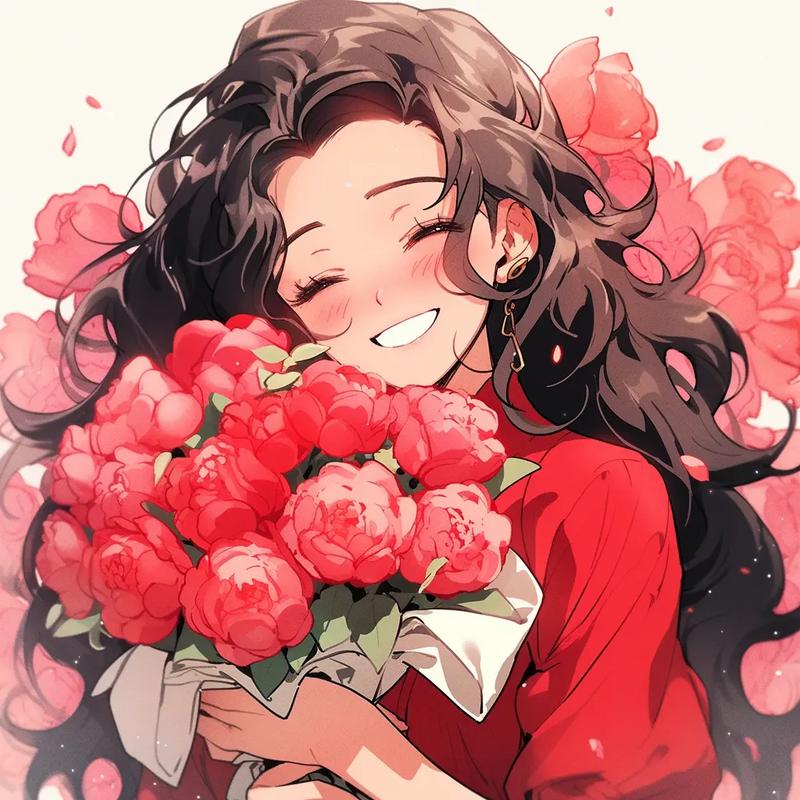 一个女孩捧着玫瑰花头像什么意思：最是那一低头的温柔