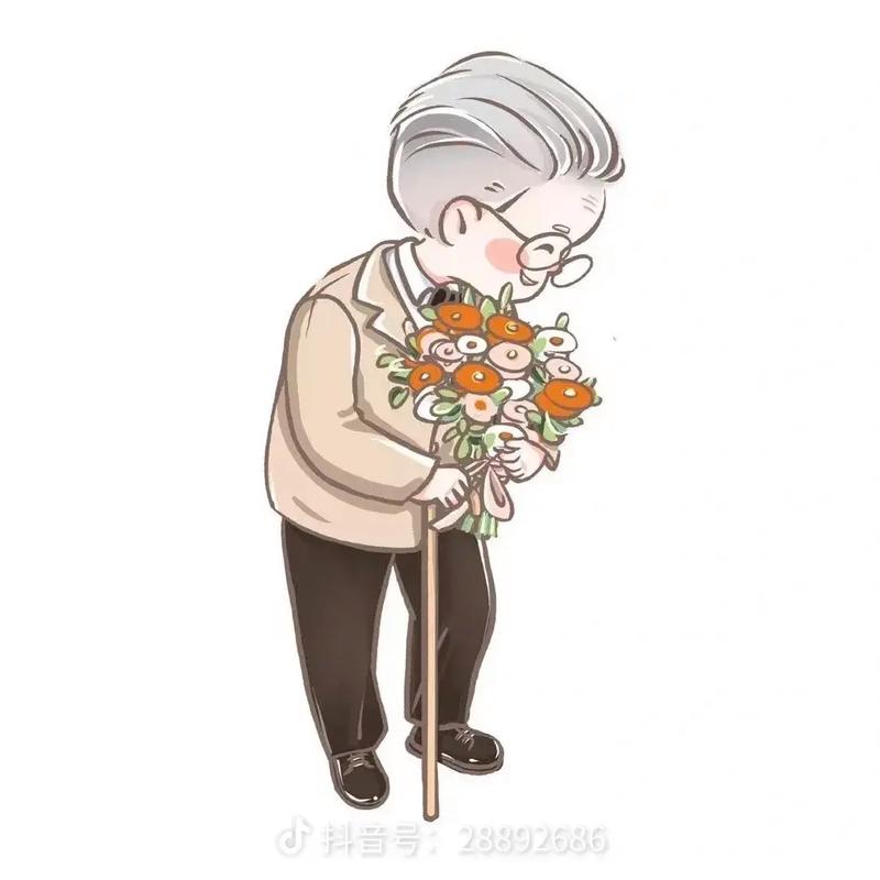 老人头像卡通版图片：秋菊
