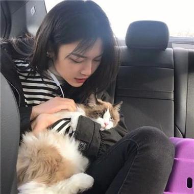 一个女孩子抱着一只猫的情侣头像真人： 我小心眼