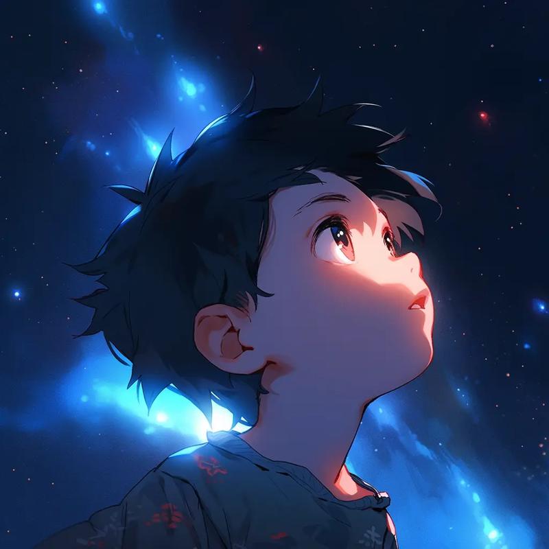 漫画头像男生在看夜空照片：就算世界荒芜
