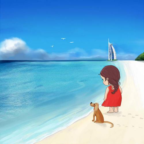 微信沙滩大海卡通头像 图文： 喜欢你是一场漫长的失恋。